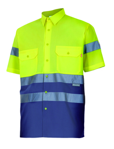 Velilla 142 - HV SS TWO-TONE SHIRT MARINE BLUE/HI-VIS YELLOW