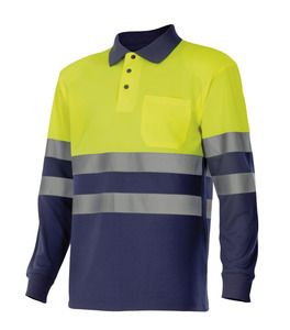 Velilla 305507 - HV LS TWO-TONE POLO MARINE BLUE/HI-VIS YELLOW