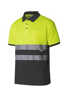 Velilla 305513 - HV SS TWO-TONE COTTON POLO GREY/HI-VIS YELLOW